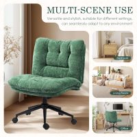 Dowinx Criss Cross Chair with Wheels, Dual-Layer Thickened Cushion, Premium Fabric Morden Home Vanity Chair Wide Seat, Forest Green - Image 5