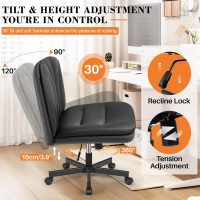 FelixKing Criss Cross Chair with Wheels, Cross Legged Office Chair, Armless Wide Vanity Desk Chair with Comfty PU Leather & Back - Swivel Height Ajustable for Home Office Bedroom, Black - Image 6