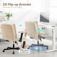 Fizzin Criss Cross Chair,Cross Legged Chair with Wheels and Arms,27" Wide Seat Office Desk Chair with Flipable Back Cushion,Mid Back Beige Swivel Chair for Home Office,Bedroom Vanity(Beige) - Image 6