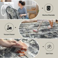 5x7 Area Rugs Washable Rug: Modern Abstract Living Room Rug Soft Anti-Skid Thin Carpet Indoor Floor Non-Shedding Carpets for Bedroom Dining Room Farmhouse Nursery Home Office Black Grey Gold - Image 3