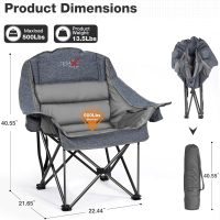Oversized Camping Chair, Portable Folding Padded Camp Chairs with Side Pocket, Cup Holder, Heavy Duty Support 500LBS Outdoor Lounge Chair for Adults, Fishing, Sports, Trip, Grey - Image 3
