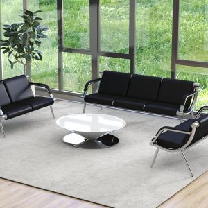 Kinsuite 7-Seat Waiting Room Chairs with PU Leather - 3Pcs Office Waiting Room Bench Reception Chairs, Lobby Chairs for Airport Office Hospital School Bank, Black