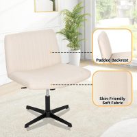 BLKMTY Home Criss Cross Legged Chair Armless Office Desk Chairs Height Adjustable Computer Chair No Wheels Wide Seat Ergonomic Vanity Chairs for Bedroom Living Room, Beige - Image 5
