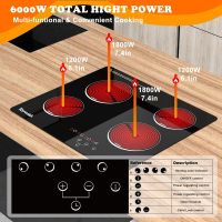4 Burner Electric Cooktop, TOPWISH 24 Inch, Built-in Electric Stove Top, 220-240v Radiant Cooktop with Child Lock, Touch Control, Residual Heat Indicator, Overheat Protection, Hard Wire (No Plug) - Image 5