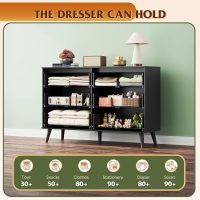 WLIVE Black Dresser for Bedroom, 47.24'' Wide 6 Drawer Wood Dresser Storage Organizer with Sturdy Metal Handle, TV Stand for 55 inch TV, Chest of Drawers for Living Room, Hallway, Closet - Image 4
