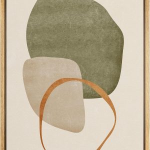IDEA4WALL Framed Canvas Print Wall Art Retro Gold Sage Green Gray Geometric Color Blocks Abstract Shapes Illustrations Modern Art Decorative Minimalist Multicolor for Bedroom - 16"x24" Natural
