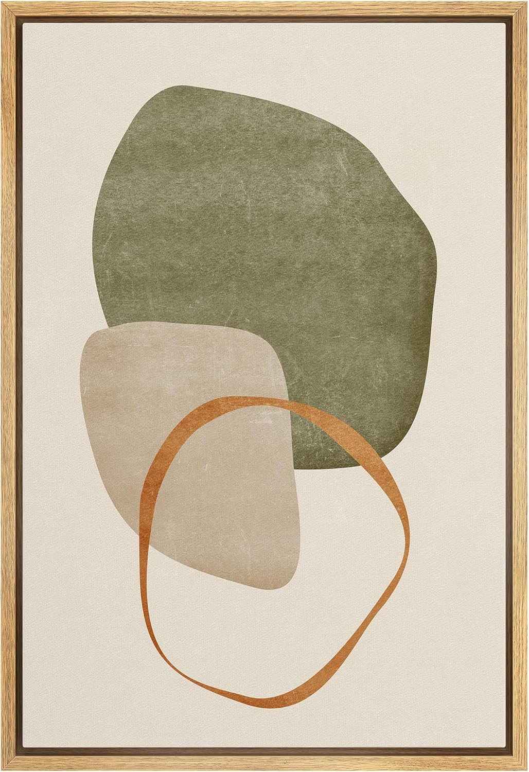 IDEA4WALL Framed Canvas Print Wall Art Retro Gold Sage Green Gray Geometric Color Blocks Abstract Shapes Illustrations Modern Art Decorative Minimalist Multicolor for Bedroom – 16″x24″ Natural