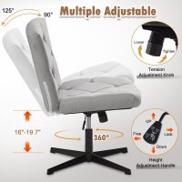 VECELO Criss Cross Armless Office Desk Chair No Wheels, Comfy Wide Fabric Padded, Modern Swivel & Height Adjustable for Home/Bedrood/Make Up - Image 5