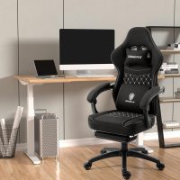 Dowinx Gaming Chair Breathable Fabric Game Chair with Gel Pad and Storage Bag, Comfortable Gamer Chair with Pocket Spring Cushion, Ergonomic Computer Chair with Footrest, Black - Image 2