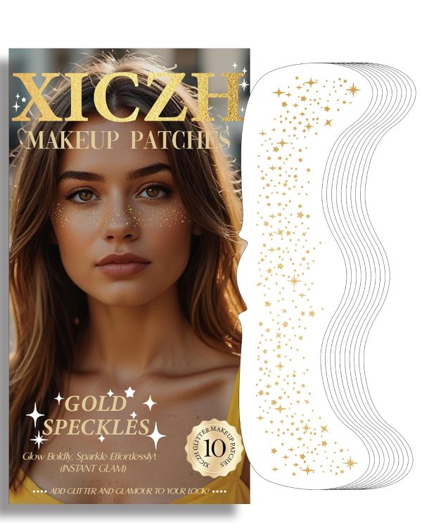 Face Glitter, Gold Temporary Face Tattoos Stickers, Body Face Glitter for Women Girls, Country Concerts Singer Festival Rave Accessories (Gold - 10 pcs)
