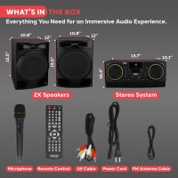 Pyle Compact Hi-Fi Stereo System - Bluetooth, MP3/DVD/CD Playback, Dual USB Recording, FM Radio, 160W Digital Amplifier, Remote Control & Subwoofer - Black - Image 7