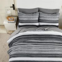 KAKIJUMN 7 Piece Bed in a Bag Stripe Comforter Set Queen Size, White Grey Black Patchwork Striped Comforter and Sheet Set, All Season Soft Microfiber Complete Bedding Sets(Grey,Queen) - Image 5