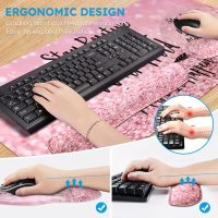 iCasso Mouse Pad,Large Pink Desk Mat Set, 4in1 XXL Mousepad + Keyboard Wrist Rest+Mouse Wrist Rest+Coaster with Ergonomic Desk Pad for Home Office Table Computer Cover -Pink Stay Positive - Image 3