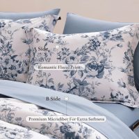 Queen Comforter Set -7 Pieces Floral Blue Comforter Set for All Seasons, Bed in a Bag Queen with Botanical Flowers Comforter, Sheets, Pillowcases & Shams - Image 5