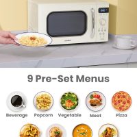 COMFEE' Retro Small Microwave Oven With Compact Size, 9 Preset Menus, Position-Memory Turntable, Mute Function, Countertop Perfect For Spaces, 0.7 Cu Ft/700W, Cream, AM720C2RA-A - Image 3