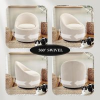 COLAMY Swivel Accent Chair, 360° Swivel Chair with Hidden Storage, Modern Small Barrel Swivel Armchair for Living Room/Bedroom, Beige - Image 3