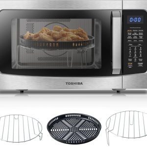 Toshiba Air Fryer Combo 4-in-1 Countertop Microwave Oven, Smart Sensor, Convection, Mute Function, Position Memory 13.6" Turntable, 1.5 Cu Ft, 1000W, Silver, ML-EC42P(SS)