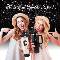 Black Cup Accessories Set for Stanley 30OZ & 40OZ Tumbler with Handle, Letter Charms, Bow & Diamond Straw Covers, Glitter Silicone Boot, Personalized Sticker for Stanley Cup Accessories (V) - Image 6