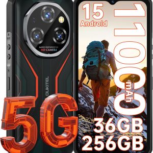OUKITEL WP55 5G Rugged Smartphone - 36GB+256GB/2TB Android 15 Rugged Phone, 11000mAh Battery,6.6" FHD+ 120hz Phone,108MP Main Camera IP68/IP69K Waterproof Cell Phone 5G Dual SIM NFC/OTG/BT5.2