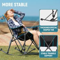 FUNDANGO Rocking Camping Chair, High Mesh Back Portable Folding Camp Chairs with Pillows, Cup Holder and Carry Bag for Lawn Patio Garden Outdoor Supports 300 Lbs (Black/Blue) - Image 3