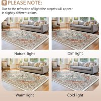 BESTSWEETIE 8x10 Area Rug Washable Rugs for Living Room, No Pile Boho Carpet for Entryway Bedroom Dinning Room, Vintage Carpet Print Distressed Non-Slip, 8 x 10 ft, Green Brick Rust Red - Image 7