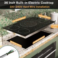 36 Inch Electric Cooktop 5 Burner, Built-in Electric Stovetop with Flexible Bridge & Triple Ring Burner, 9600W Cooktop Electrics with BBQ Burner, Timer, Safety Lock,Pause, 220V-240V Hard Wire - Image 7
