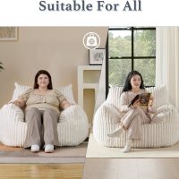 Giant Plush Bean Bag Chair for Adults with Armrests - Oversized Comfy Beige Beanbag Lounge Lazy Floor Sofa Accent Chair for Living Room, Bedroom & Dorm, Cozy Fluffy Single Cloud Mini Couch - Image 6