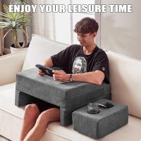 Lap Desk Pillow for Laptop, Large Reading Pillow for Adult, Arm Rest Pillow with Cup Holder, Memory Foam Bed Desk for Working, Gaming, Reading, Laptop Desk for Couch Bed Floor(Grey) - Image 6