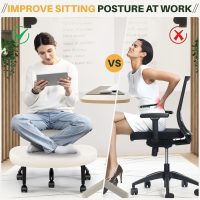 Primy Criss Cross Office Chair - ADHD Cross Legged Chair with Wheels - Adjustable Height Ergonomic Kneeling Desk Chairs for Meditation Yoga Home Office with Backrest, 360°Rotating Footrest -White - Image 4