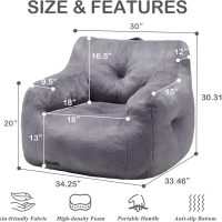 Hobestluk Bean Bag Chair for Adult Small Bean Bag Chairs with Arms Furry Beanbag Chair with Foam Filler Stuffed Bean Bag Sofa for Reading in Bedroom Living Room and Dorms(Grey) - Image 2