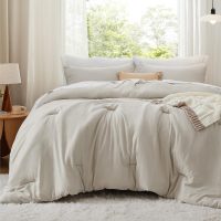 Bedsure King Size Comforter Set, Beige Soft Prewashed Bedding for All Seasons, 3 Pieces GentleSoft™ Warm Down Alternative Bed Set, 1 Lightweight Comforter (104"x90") and 2 Pillowcases (20"x36") - Image 2