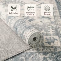 Area Rugs 5x7, Washable Rugs for Living Room, Vintage Boho Light Blue Rug for Office, Dining Room, Kids Room and Farmhouse, Durable Low Pile Non-Slip Area Rug for High Traffic Areas - Image 6