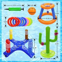 Pool Toys Games Set,Pool Basketball Hoop Inflatable Cross Ring Toss Game and Inflatable Cactus Kids for Teens Adults and Family (3 Set Water Toys) - Image 2