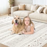 Large Living Room Area Rug 5x7: Soft Machine Washable Boho Moroccan Farmhouse Rugs for Bedroom Under Dining Table - Non-Slip Neutral Morden Indoor Floor Carpet for Home Office - Brown/Cream - Image 5