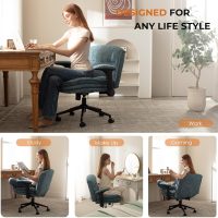 Dowinx Criss Cross Chair with Adjustable Flip-up Arms and Wheels, Comfort Ergonomic Office Desk Armchair with 3 Layer Cushions, Wide Seat Vanity Chair for Home Office, Living Room, Bedroom, Blue - Image 8