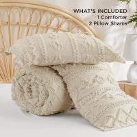 Bedsure Tufted Boho Comforter Set King Size - Beige Boho Bed Set, GentleSoft™ 3 Pieces Farmhouse Shabby Chic Embroidery Bedding, Gifts for Woman, Soft Jacquard King Comforter for All Seasons - Image 7