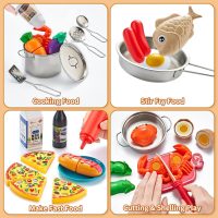 Pretend Play Accessories - 52pc Kids Kitchen Playset with Play Food, Stainless Steel Cookware, Toys Pots and Pans, Toddler Kitchen Set with Cuttable Toy Food - Boys and Girls Gift - Image 3