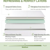 EGOHOME 8 Inch Queen Mattress, Memory Foam Mattress in a Box with Cooling Green Tea Gel, Relieve Pressure with Medium Firm Support, CertiPUR-US Certified, 80''L x 60''W, White - Image 3