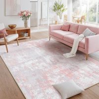 Washable Area Rugs 5'x7' Non-Slip Modern Abstract Soft for Living Room Entryway Bedroom Nursery, Print Pattern, Grey Pink - Image 8