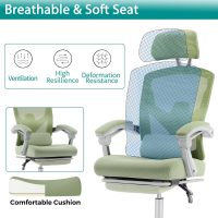 DUMOS Office Desk Chair with Footrest Ergonomic Gaming Chair for Adults Computer Mesh, Lumbar Support,Swivel Reclining with Headrest, Comfy Armrest for Home, Office, Work, Study, Light Green - Image 6
