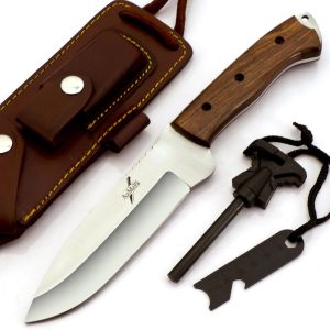 Azmera Bushcraft Hunting Knife with Fire Starter, Stainless Steel Fixed Blade Survival Knife,Handmade Knife with Leather Sheath, Outdoor Knife, Camping Knife