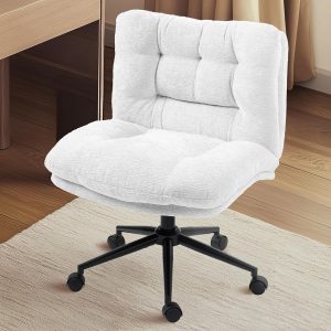 Dowinx Criss Cross Chair with Wheels, Dual-Layer Thickened Cushion, Premium Fabric Morden Home Vanity Chair Wide Seat, Cream White