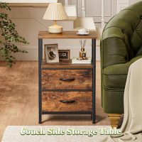 Huuger Night Stand Set of 2, Nightstand with 2 Drawers, Bed Side Table with Open Shelf, Wooden Top, End Table, Fabric Drawer, for Bedroom, Rustic Brown - Image 6