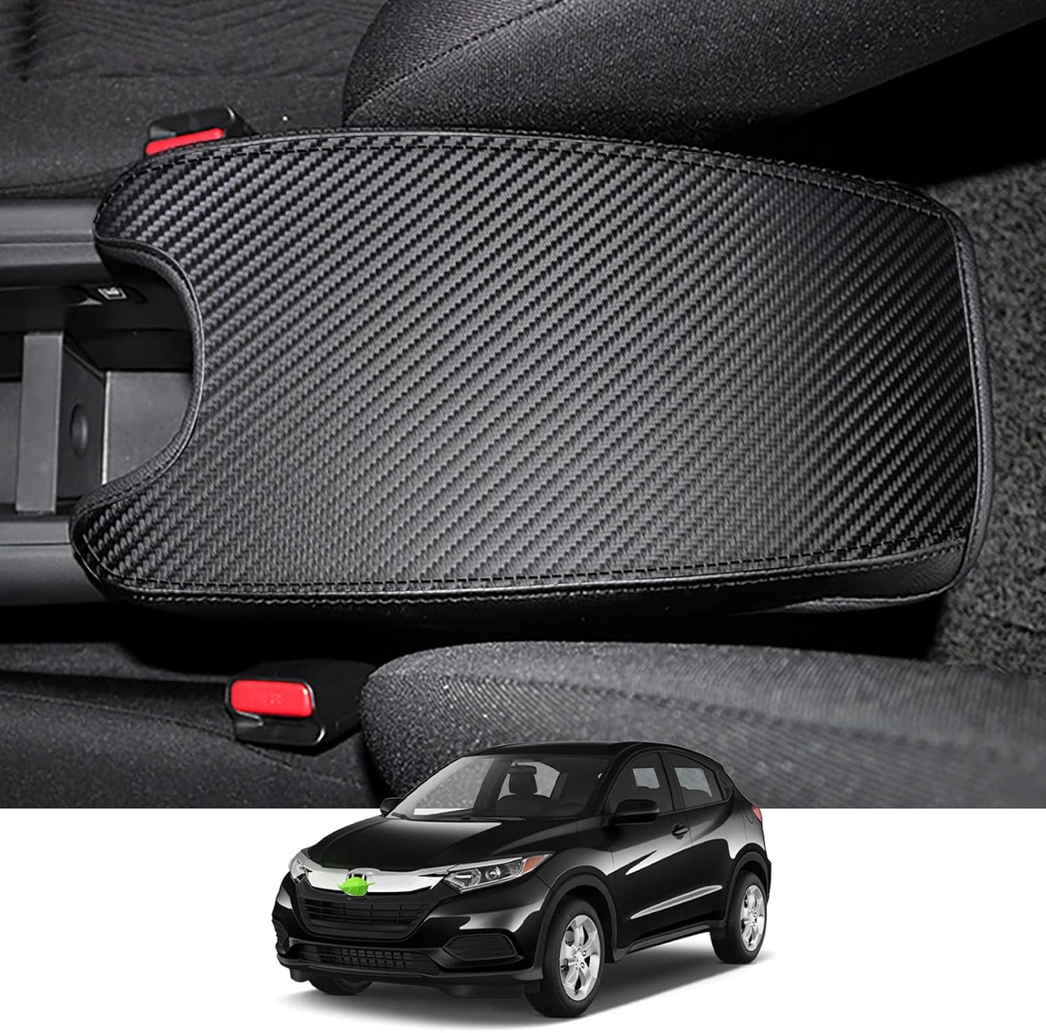 Autorder Center Console Cover for 2016-2020 2021 2022 Honda HR-V HRV Accessories Carbon Fiber Armrest Cover Anti-Scratch Middle Console Pad Leather Armrest Protector