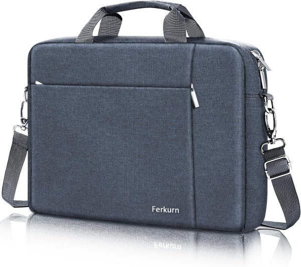 Ferkurn Laptop Case Sleeve 15.6 16 Inch Laptop Bag for Women Men Compatible with HP Envy Pavilion/Dell Inspiron XPS/Lenovo/Acer, Shoulder Strap Carrying Briefcase Computer Messenger Bag Case, Grey
