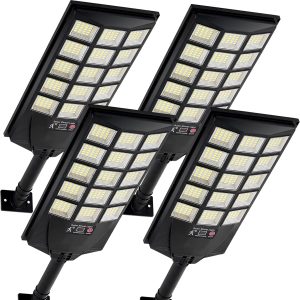 Solar Lights Outdoor Waterproof, 6500K Dusk to Dawn Solar Street Light Motion Sensor with Remote, LED Security Flood Light for Outside Garden Yard Path, Oudoor Parking Lot Lights, 4PACK