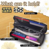 PU Leather Purse for Women, Long Womens Purse with Flower Pattern Multi Compartments Stylish Womens Wallet with Zipper (White) - Image 4