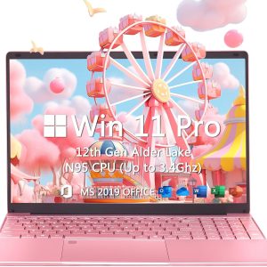 15.6" Pink Laptop,12th Gen N95(Up to 3.4Ghz),DDR4 32G RAM, 512GB NVME SSD, Windows 11 Pro &Office 2019,Fingerprint Lock, Portable Notebook PC with Backlit KB (GB, 512)