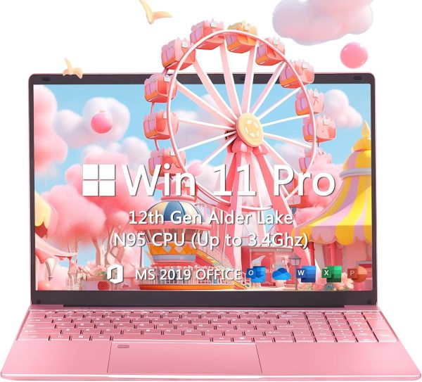 15.6" Pink Laptop,12th Gen N95(Up to 3.4Ghz),DDR4 32G RAM, 512GB NVME SSD, Windows 11 Pro &Office 2019,Fingerprint Lock, Portable Notebook PC with Backlit KB (GB, 512)