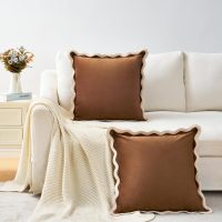 MONDAY MOOSE Decorative Throw Pillow Covers Cushion Cases, Set of 2 Soft Velvet Scalloped Wavy Edge Designs, Mix and Match for Home Decor, Pillow Inserts Not Included (Beige/Brown, 18x18 inch) - Image 6